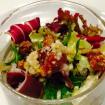 Ensalada de jamon de pato,tomate seco,aroma de cacahuetes y tahini