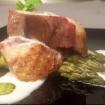 Magret de pato,puntas de esparragos verdes,sabayon de coco y tartufo
