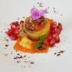 Falso corazon de alcahofa,emulsión de batata agridulce,anchoas,frutos secos,granada,textura de mango,lavanda y menta negra