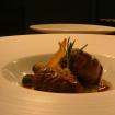 Solomillo de kobe,pepino confitado con soja,parmentier con tuber melanosporun,chips de yuca con romescu.
