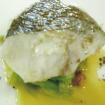 Merluza,tirabeques,caviar de erizo y vinagreta templada de curry de madras
