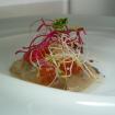 Ostras,huevas de salmon,granizado de lima verde,sesamo y brotes de remolacha