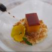 Mousse de horcha,bizcocho de anacardos,tocino y pensamientos
