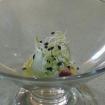 Espuma de maiz,huevo poche y frambuesas