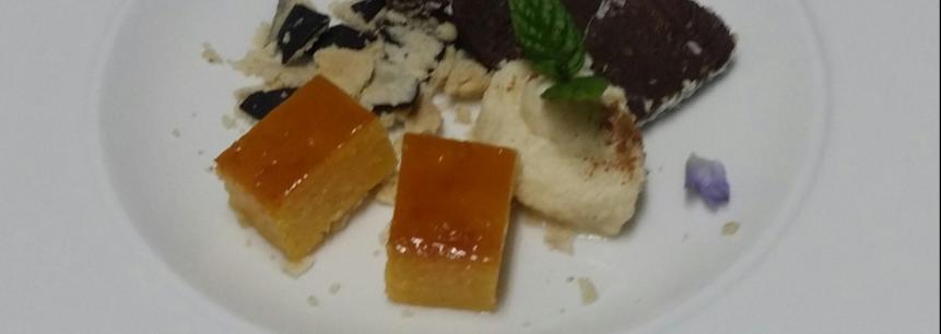 Mantecado,yema tostada y chocolate anisado(Prepostre).