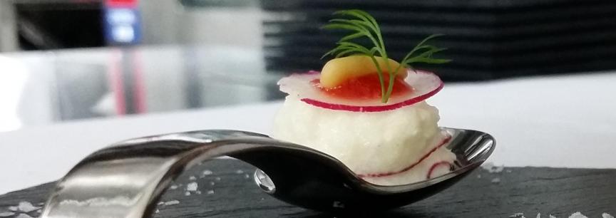 Rabano daikon,bacalao,mermelada de hinojo