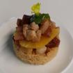 Migas cítricas,naranja,pomelo y pimiento verde