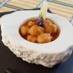 Bacalao,garbanzos y esencia de pimientos choriceros