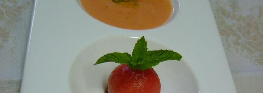 Decostruccion de gazpacho de sandia