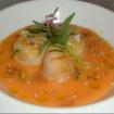 Gazpacho,vieiras,caramelo de limon y mejorana