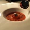 Gazpacho de frambuesas,darne de bogavante