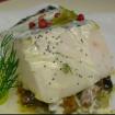Merluza,terciopelo de ajo,vegetales,pimienta rosa